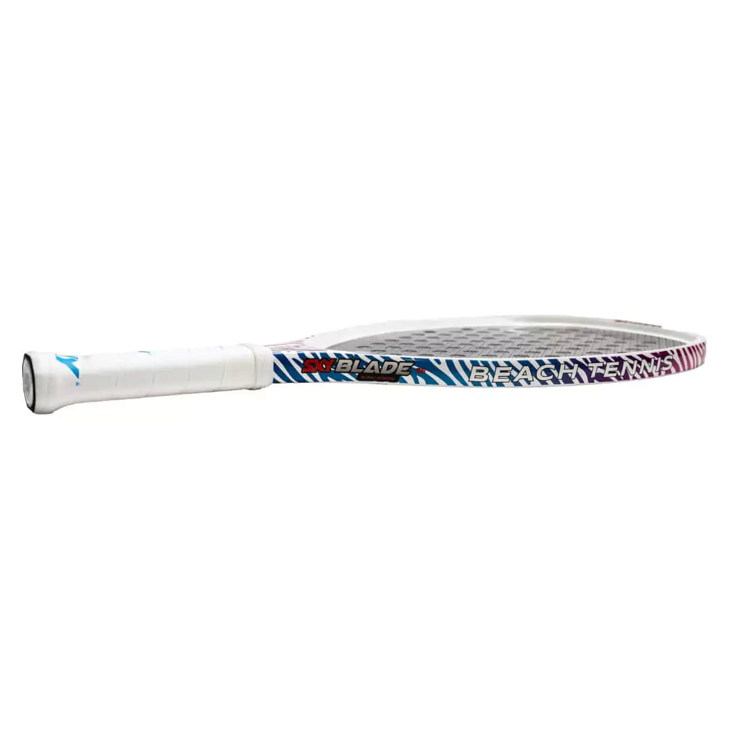 A horizontal,pearl white, SXY BLADE 2.0 Ltd Beach Tennis Paddle. 3KCarbon, SXY NanoGlass,SXY MicroFoam core, 1mm thick. Find Sexy Brand at iamRacketSports.com, Miami store.