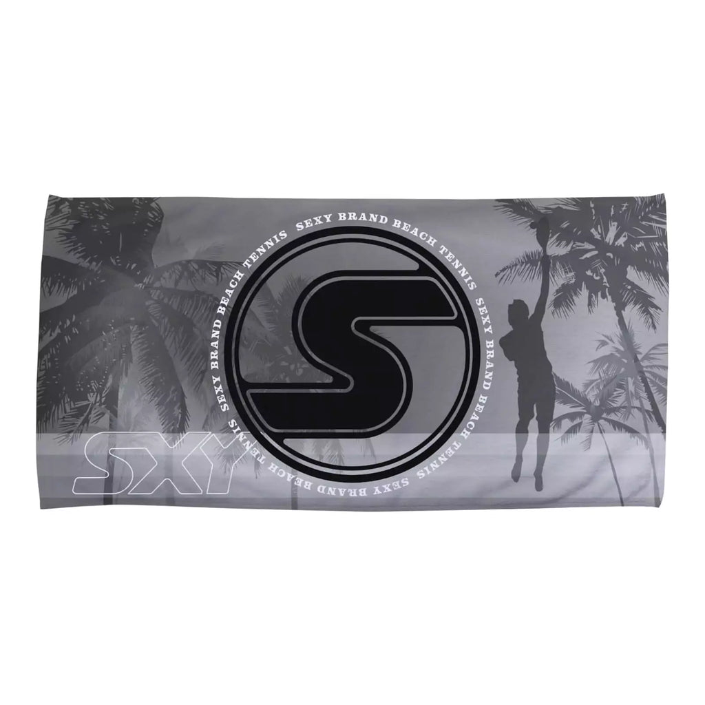 A gray Sexy Brand SXY Oversized Beach Towel, available from iamBeachTennis.com, Miami store.