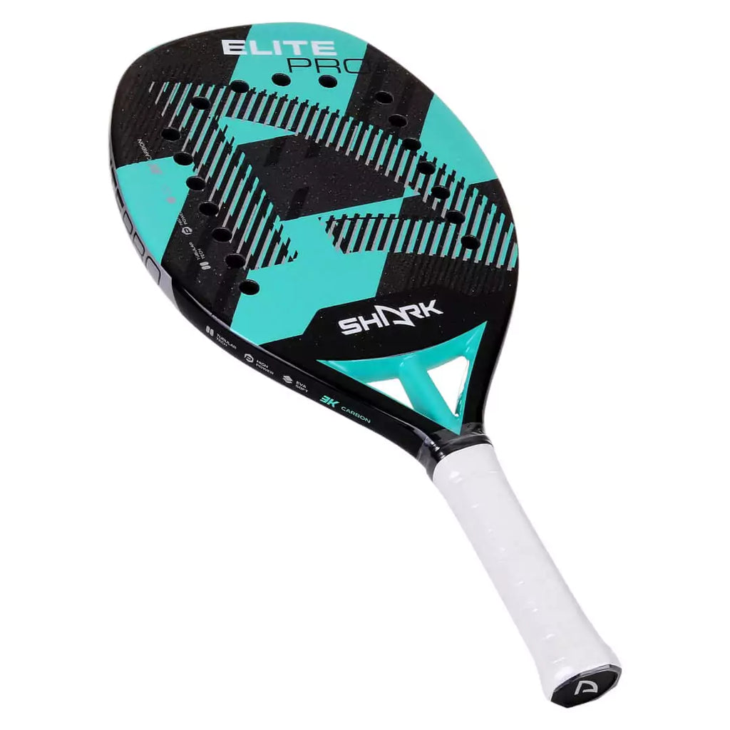 A Shark ELITE 2024 advanced Beach Tennis Racket. Carbon 3K , Eva Soft core ,21 mm, Micro-granules treated, purchase from iamBeachTennis.com, worldwide shippping.