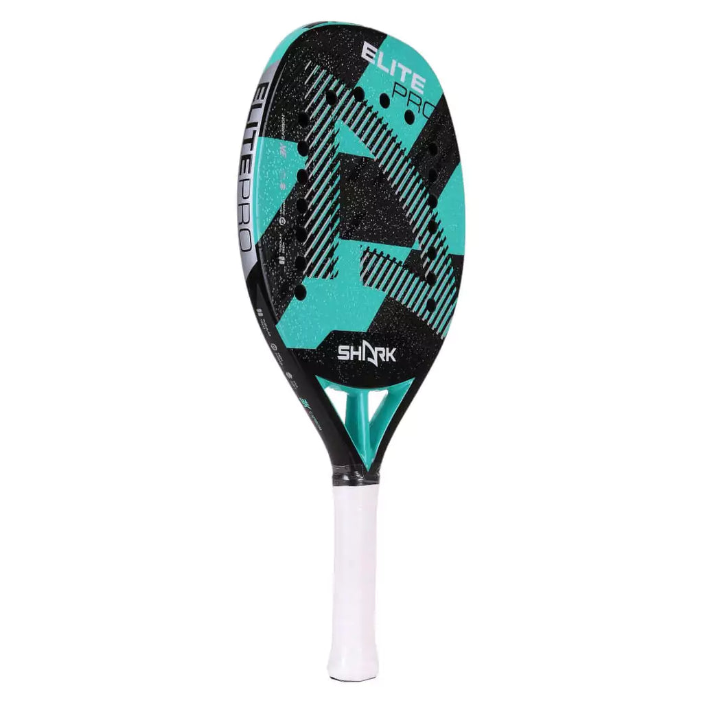 A Shark ELITE 2024 advanced Beach Tennis Racket. Carbon 3K , Eva Soft core ,21 mm, Micro-granules treated, shop at iamBeachTennis.com online store. 
