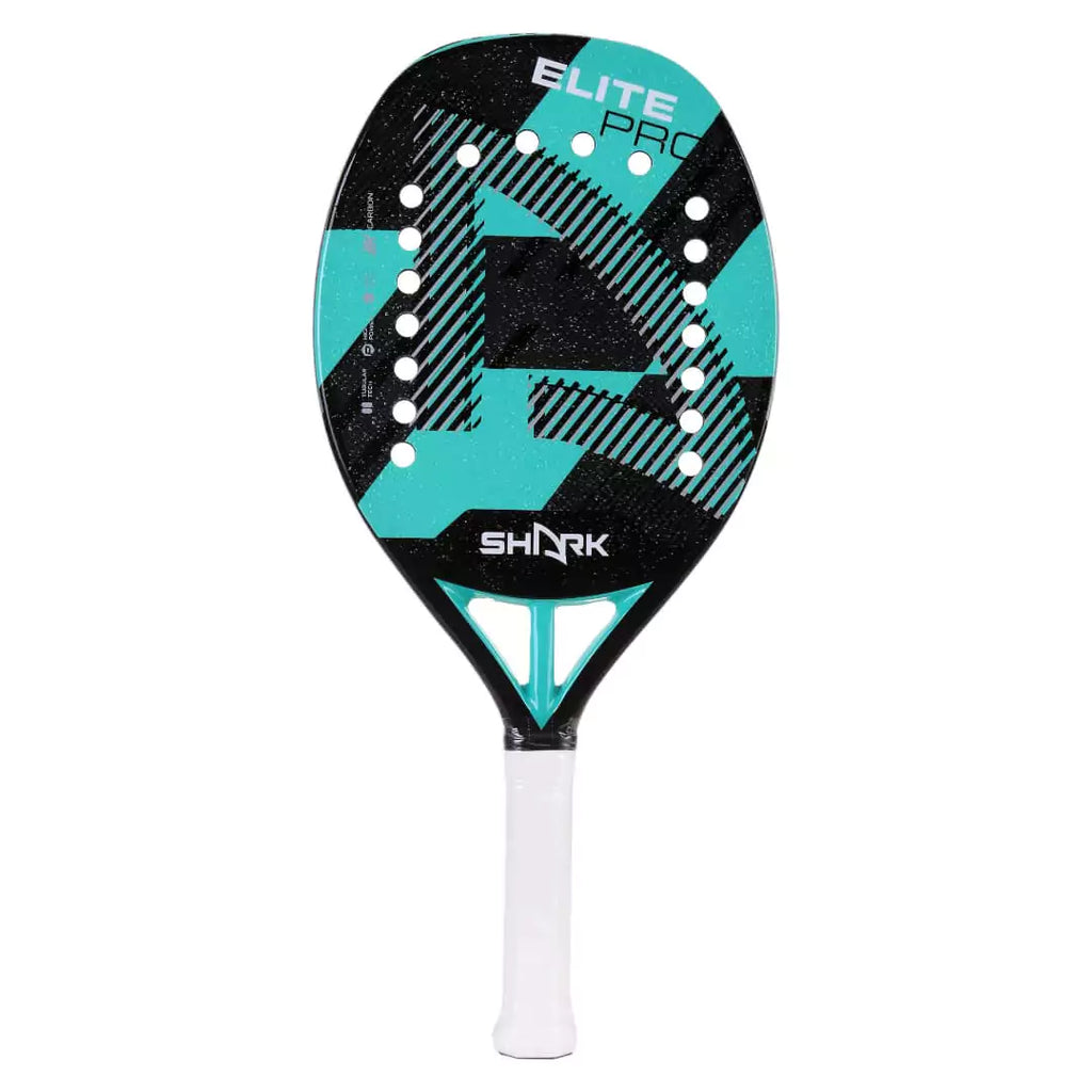 A Shark ELITE 2024 advanced Beach Tennis Racket. Carbon 3K, Eva Soft core, 21 mm, 330g, Micro-granules treated, find at iamRacketsports.com store.