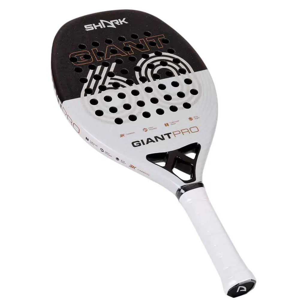 A Carbon 3K , Eva Soft core ,24 mm, Micro-granules treated, Shark GIANT 2024 Beach Tennis professional Racket. find at iamRacketsports.com store.