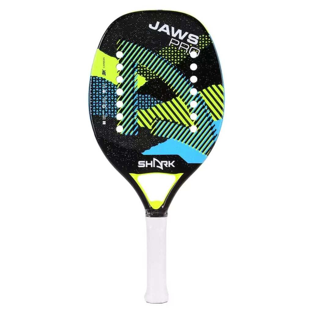 A Shark JAWS 2024 advanced Beach Tennis Racket. Carbon 3K, Eva Soft core, 21 mm, 330g, Micro-granules treated, find at iamRacketsports.com store.