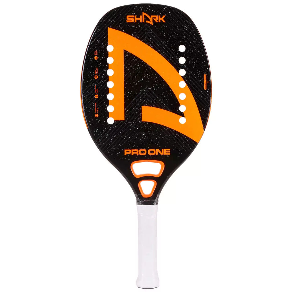 A Shark PRO ONE 2024 Beach Tennis Racket. Carbon 1K  frame, fibreglass face, Eva Soft core, 22 mm, 330g,  find at iamRacketsports.com store.