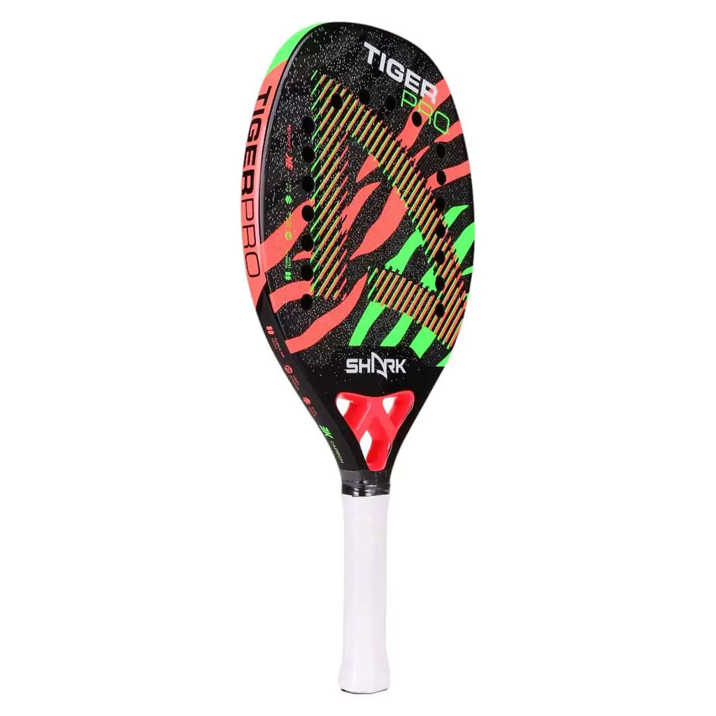 A Shark TIGER 2024 advanced Beach Tennis Racket. Carbon 3K , Eva Soft core ,22 mm, Micro-granules treated, shop at iamBeachTennis.com online store. 