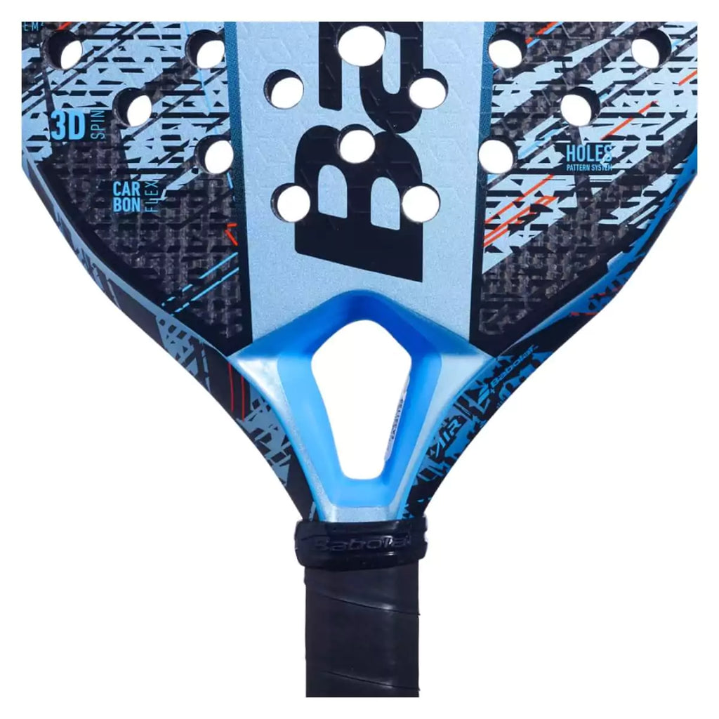 The throat and lower racket face  of a  Babolat AIR VERON 2024 Padel Racket. Available from "iamRacketSports.com".