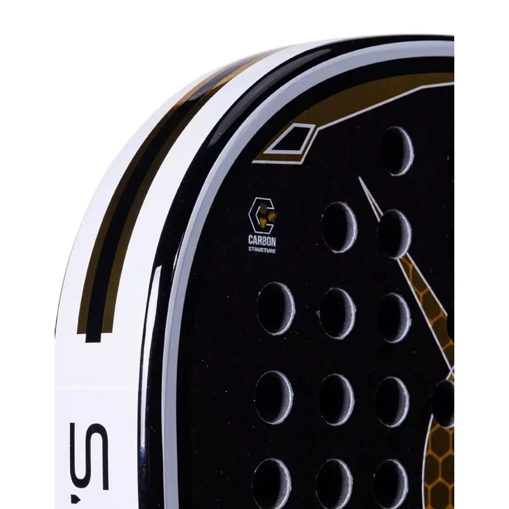 Top edge of a Heroes ROWAN 2025 Padel Racket. Purchase from iampadeltennis.com, online and instore, Miami USA.