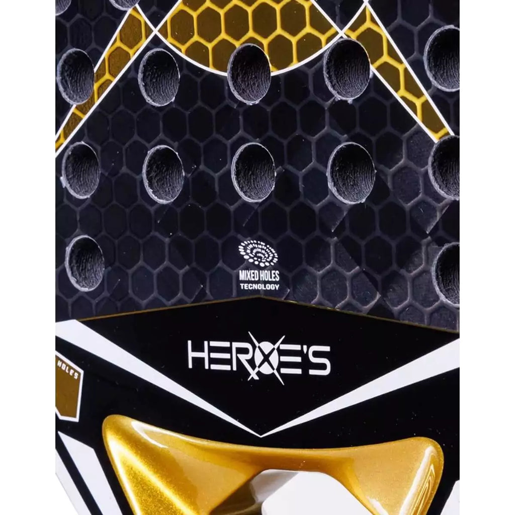 Racket face of a  Heroes ROWAN 2025 Padel Racket. Purchase from iampadeltennis.com, online and instore, Miami USA.