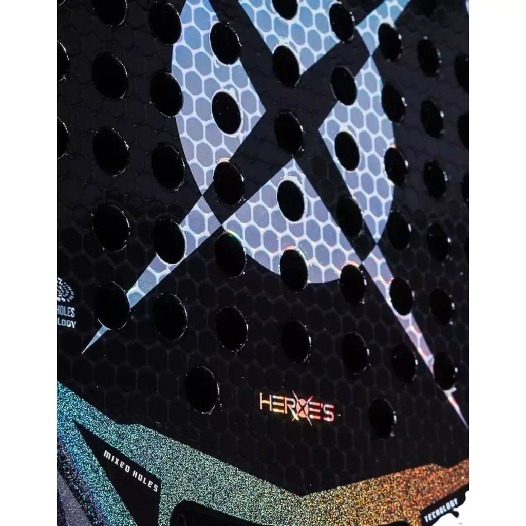 RAcket face of a Heroes RS1 2025 Padel Racket. Purchase from iampadeltennis.com, online and instore shop.
