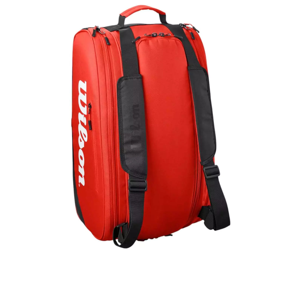 Carrying straps of a Wilson Tour Red Padel Bag, available from iamRacketSports.com, online and in store, world wide shipping