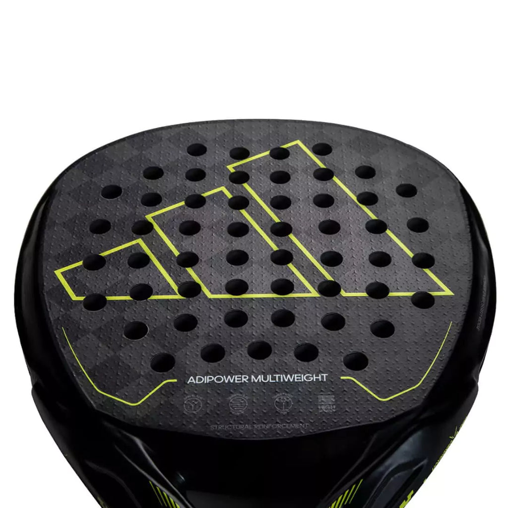 The paddle face of a  Adidas 2023 ADIPOWER MULTIWEIGHT Padel Raqueta, purchase from iam-padel.com, Miami store.
