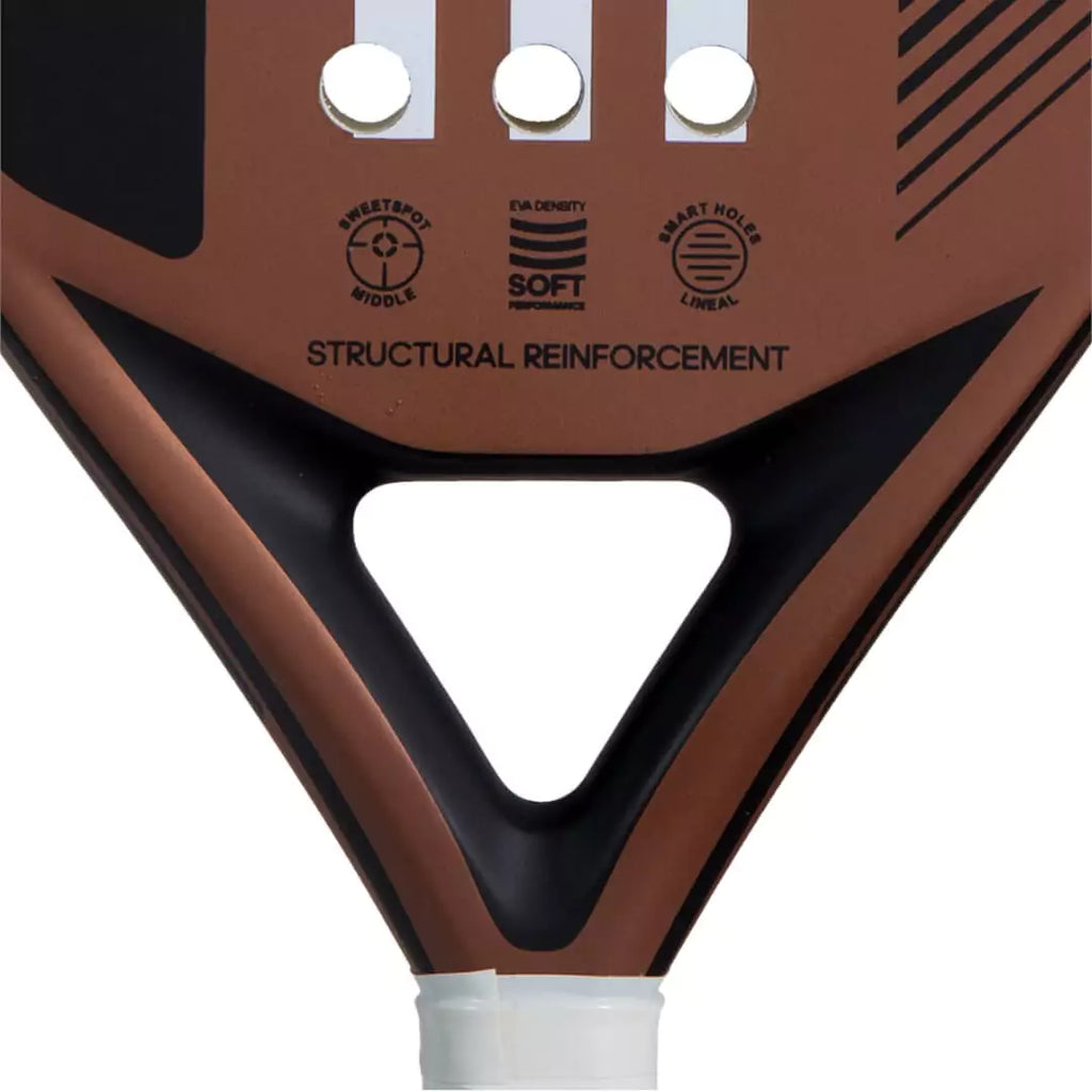 The paddle face of a  Adidas 2023 MATCH BRONZE 3.2 Padel Raqueta, purchase from iam-padel.com, Miami store.