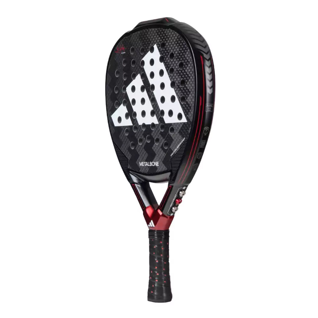 SPORT: PADEL. Shop at iampadeltennis.com for Adidas.  A Adidas 2024 METALBONE 3.3 Padel, professional level racket.  Vertical left side rotated profile.