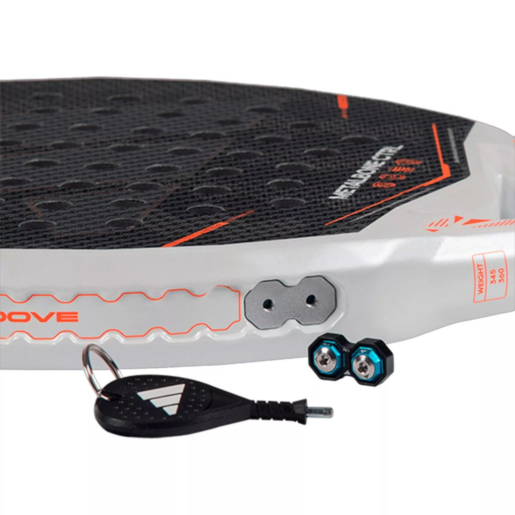 Side profile of showing weight system of  Adidas METALBONE CTRL 2026 Padel Racket, available from IamRacketsports.com, online and in-store, Miami USA, worldwide shipping.