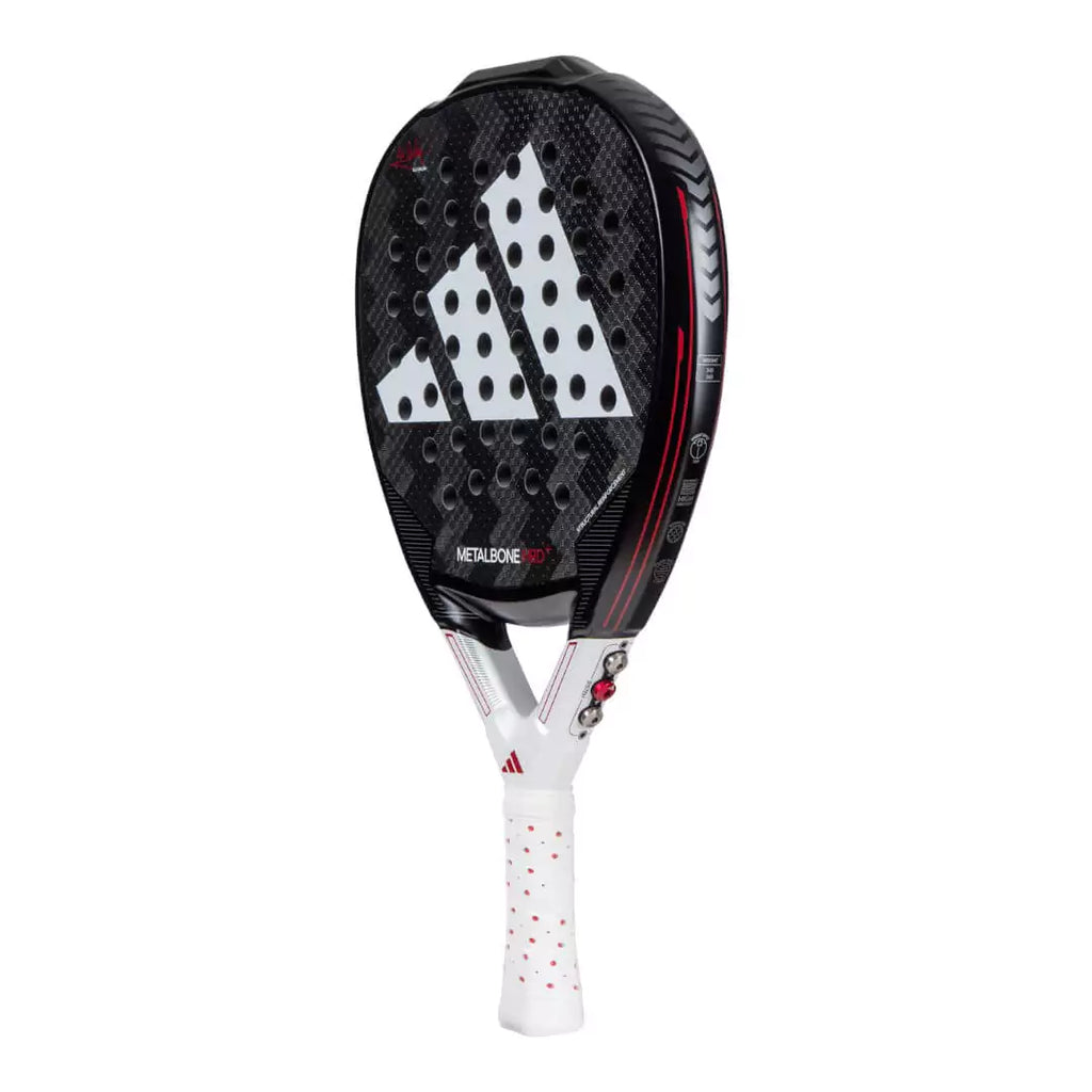 SPORT: PADEL. Shop at iampadeltennis.com for Adidas.  A Adidas 2024 METALBONE HRD+ 2024 Padel , professional level racket.  Vertical left side rotated profile.