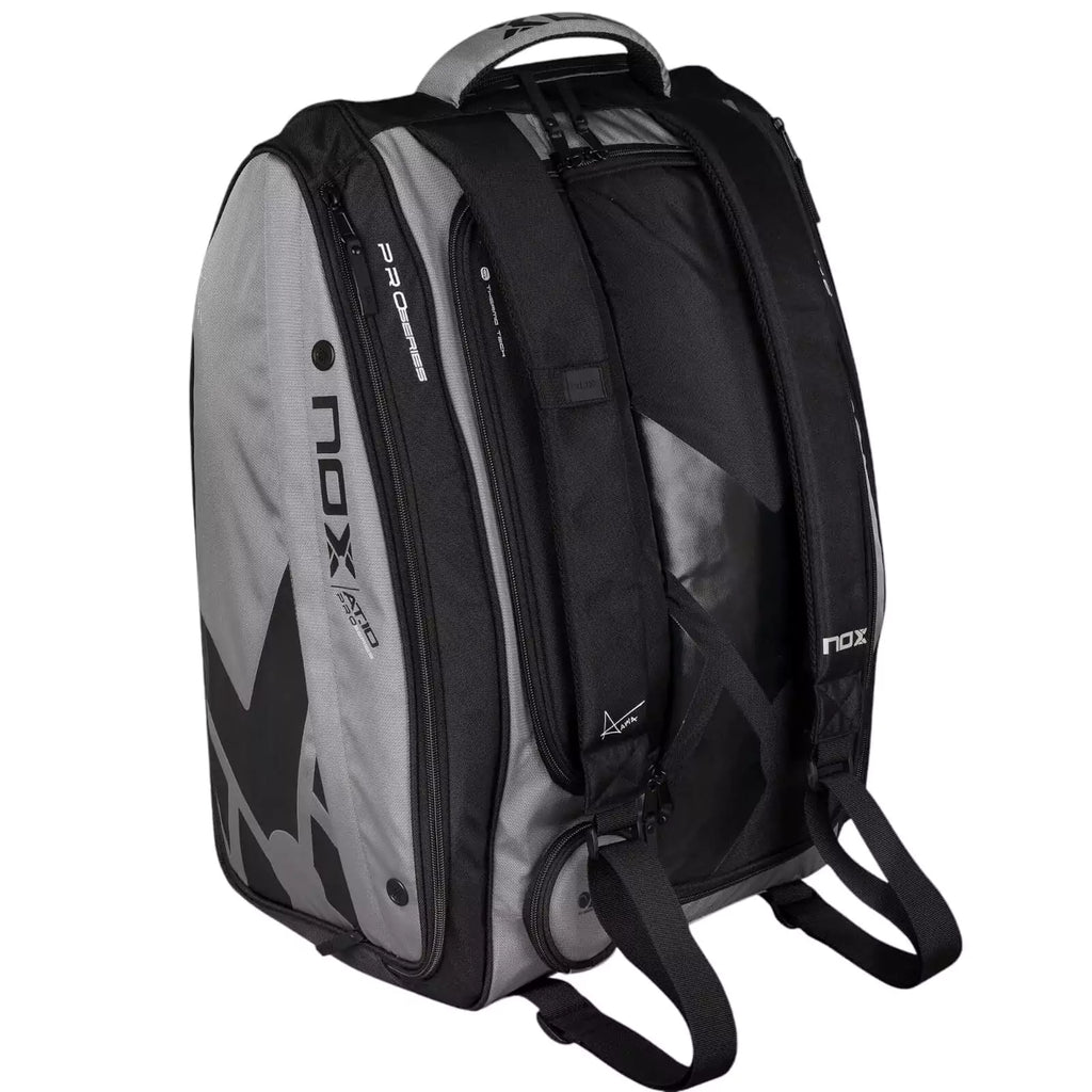 A standing Nox AT10 COMPETITION XL COMPACT 2024 Racket bag, available from "iamracketsports.com", Miami shop.
