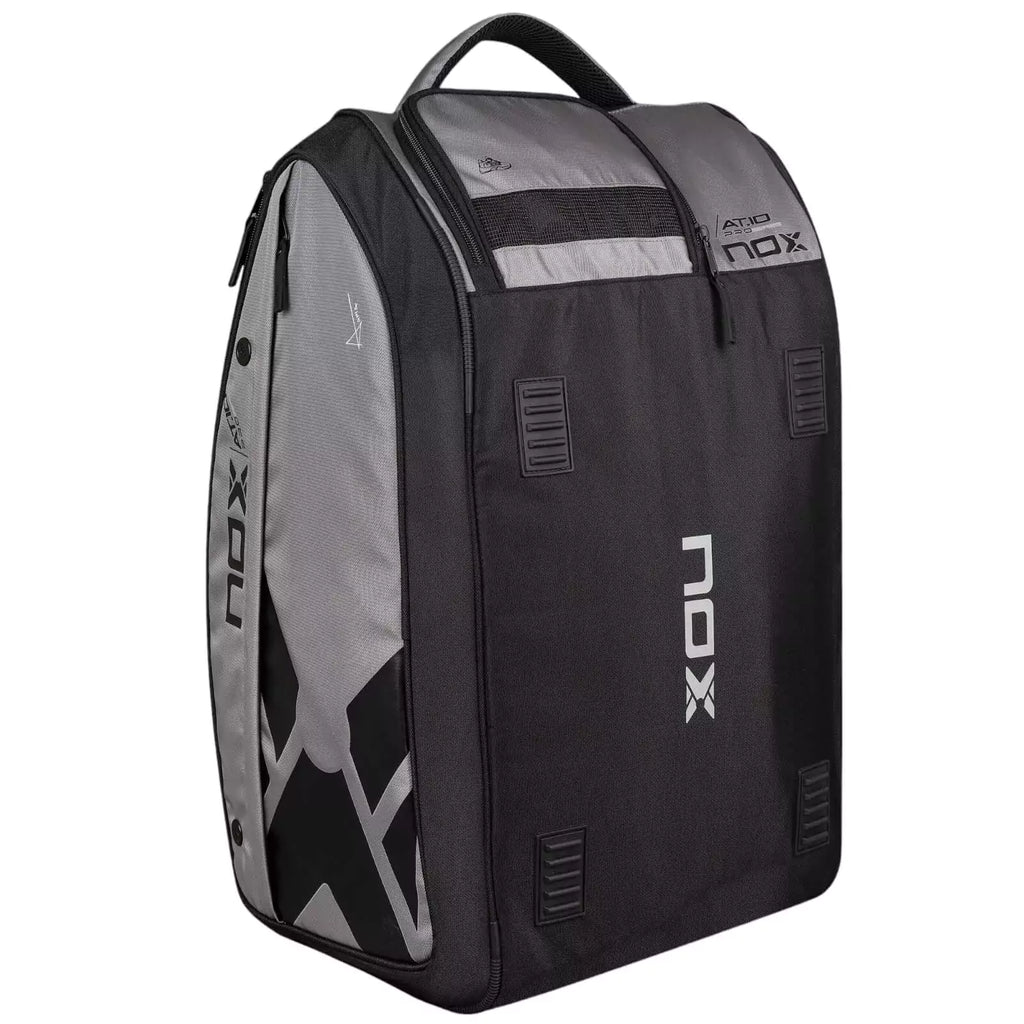 A standing Nox AT10 COMPETITION XL COMPACT 2024 Racket bag, available from "iamracketsports.com", Miami shop.
