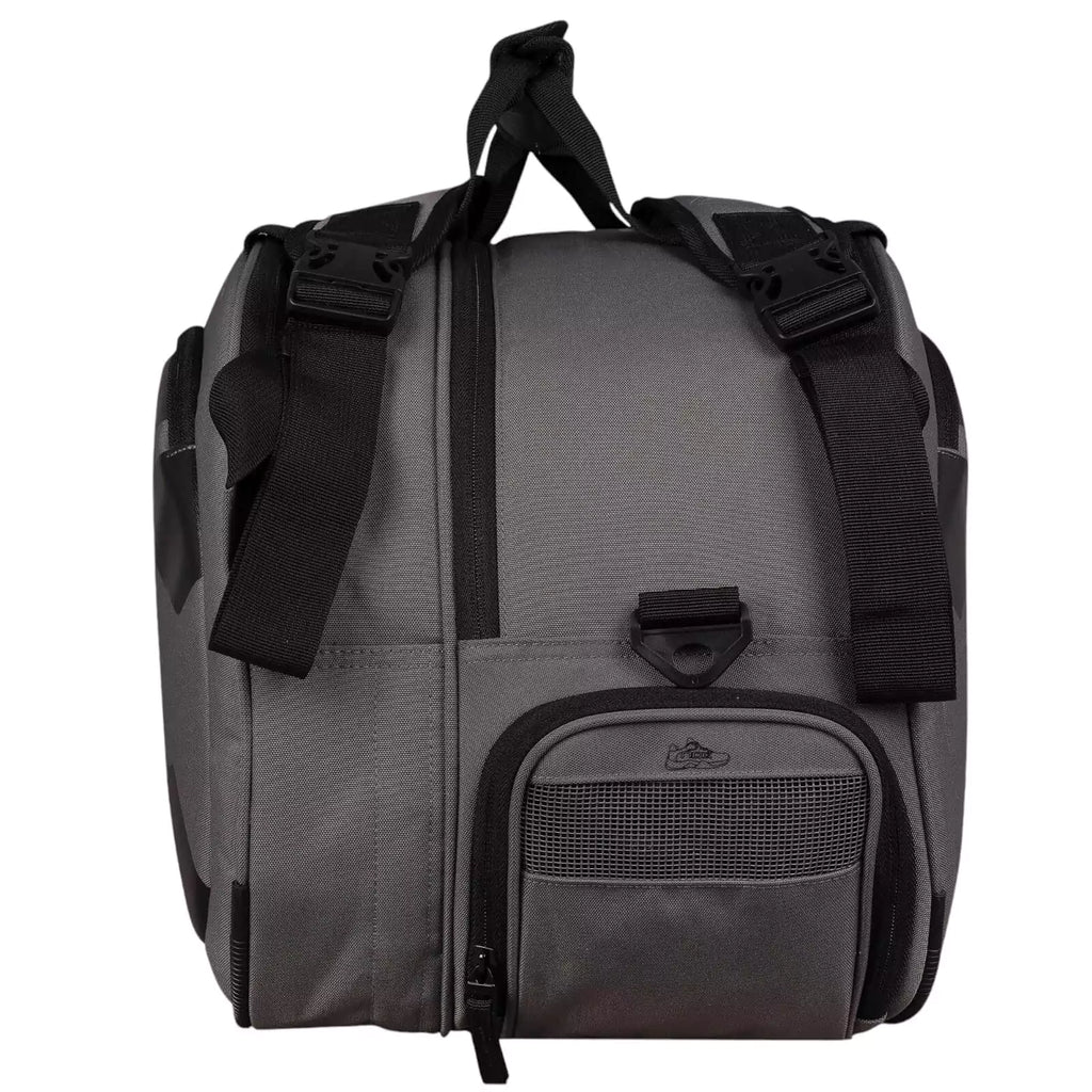 A gray and black, Nox AT10 TEAM Padel Racket Bag with open side compartment, available from "iamracketsports.com", Miami shop.