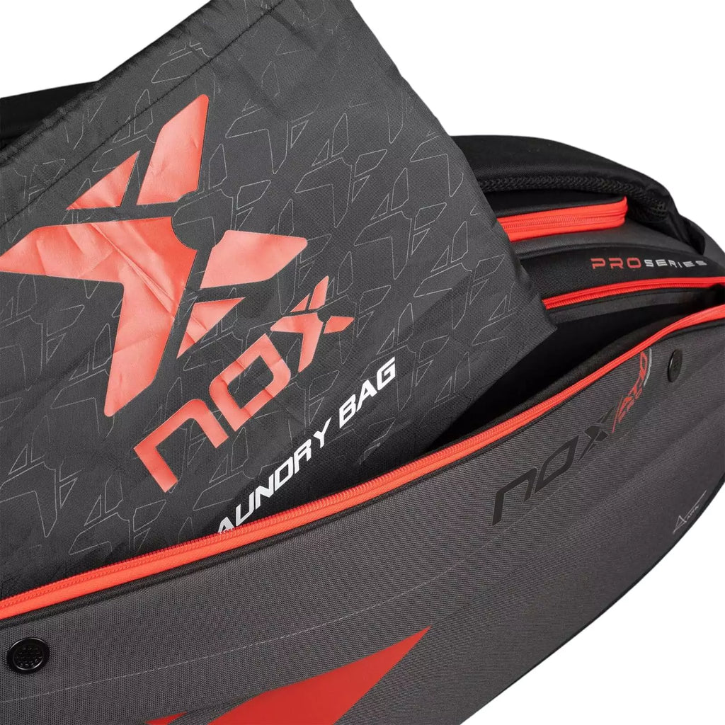 Side compartment of a Nox Agustín Tapia AT10 COMPETITION XXL 2024 Racket bag, purchase from "iamracketsports.com", Miami shop.