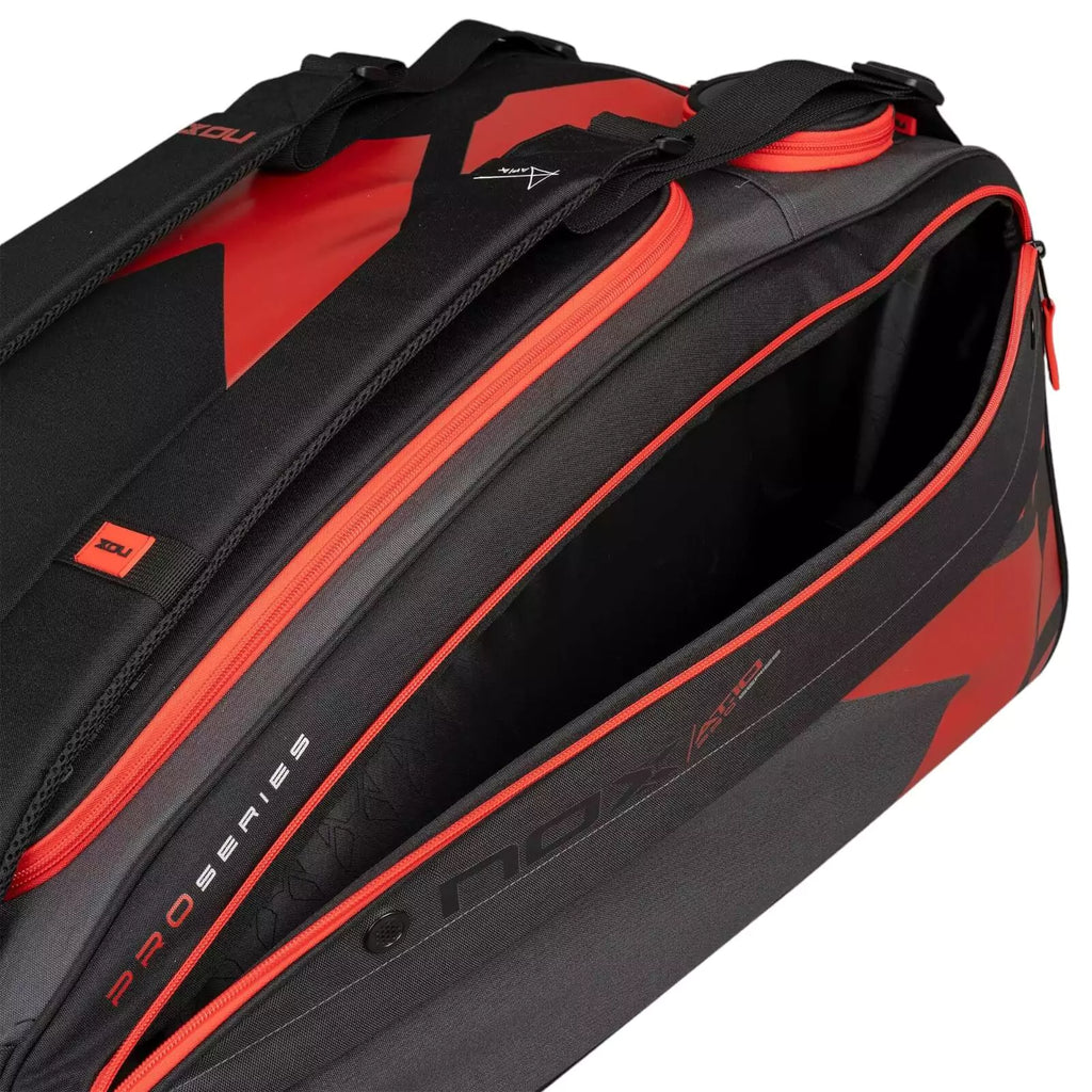 Open side compartment of a Nox Agustín Tapia AT10 COMPETITION XXL 2024 Racket bag,
purchase from "iamracketsports.com", Miami shop.