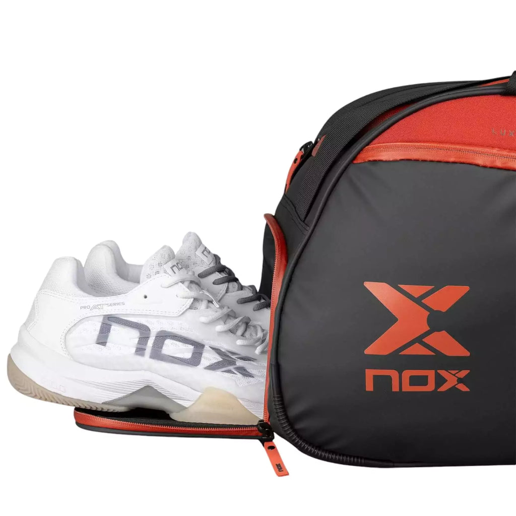 Shoe compartment of a Nox LUXURY OPEN SERIES Padel Racket Bag, purchase from "iamracketsports.com", Miami shop.