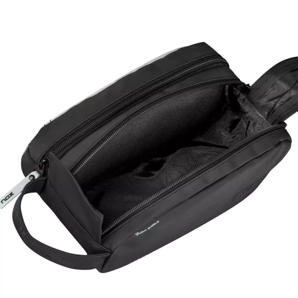 A open compartment of a Nox LUXURY TOILETRY BAG, purchase from "iamracketsports.com", Miami shop