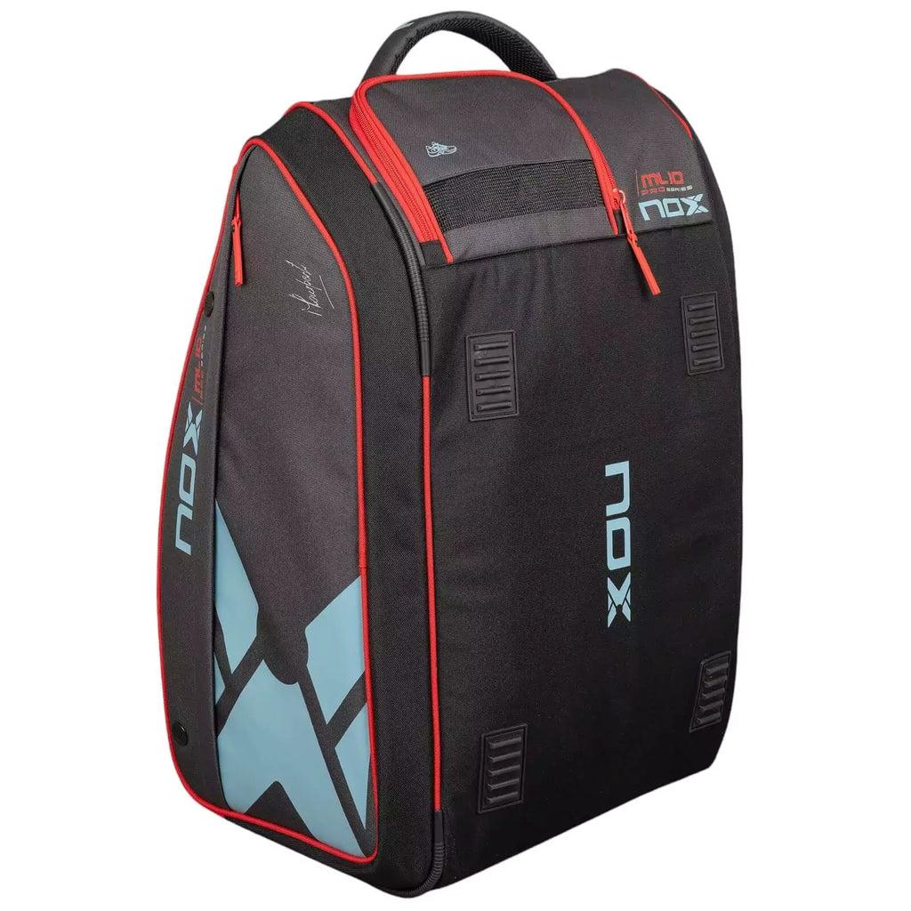 A standing Nox ML10 COMPETITION XL COMPACT 2024 Racket bag, available from "iamracketsports.com", Miami shop.
