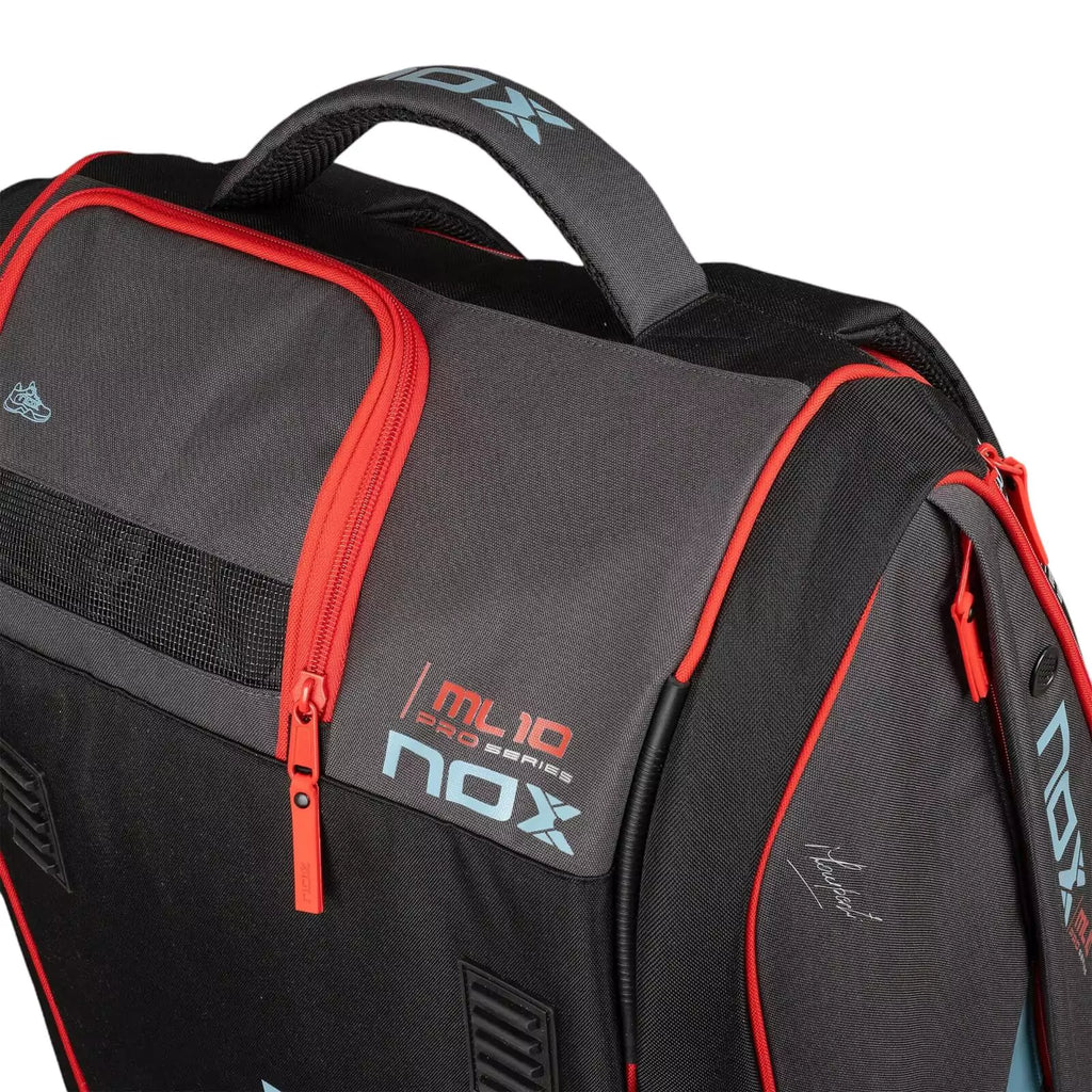 View of carrying handle of the Nox ML10 COMPETITION XL COMPACT 2024 Racket bag, available from "iamracketsports.com", Miami shop.
