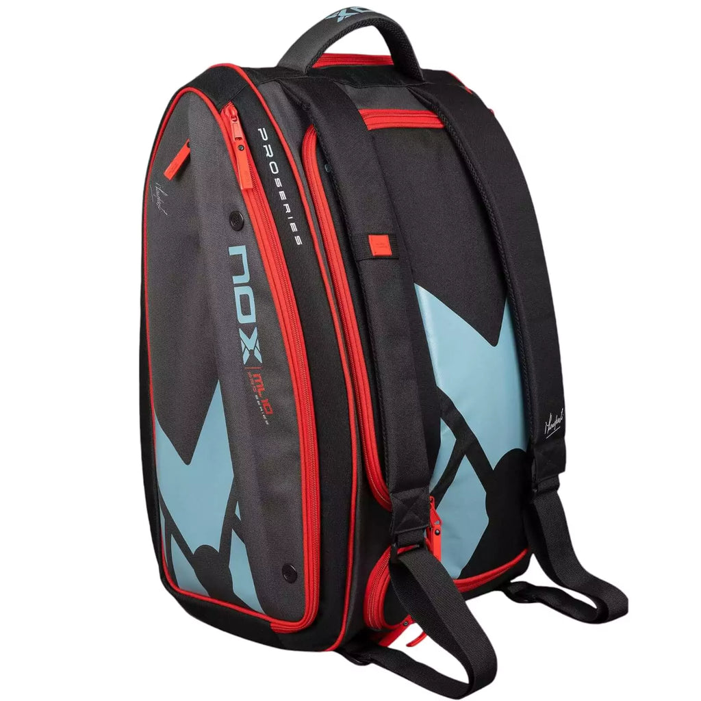 A standing Nox ML10 COMPETITION XL COMPACT 2024 Racket bag, available from "iamracketsports.com", Miami shop.
