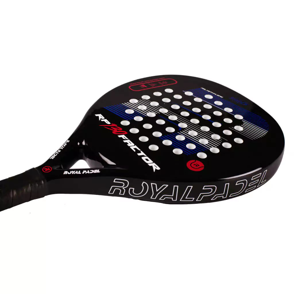 SPORT: PADEL. Shop Royal Padel at USA premier Racket and Paddle Sports store, "iamracketsports". Racket model is a Royal Padel RP 130 PURE FACTOR 2023 Padel Racket  for beginner and intermediate players. Racquet/Paleta is in horizontal orientation.
