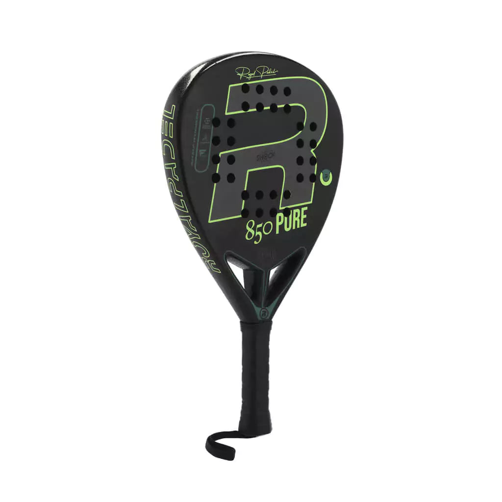 SPORT: PADEL. Shop Royal Padel at USA premier Racket and Paddle Sports store, "iamracketsports". Racket model is a Royal Padel RP 850 PURE 2023 Padel Racket  intermediate players. Racquet/Paleta is in vertical side orientation.
