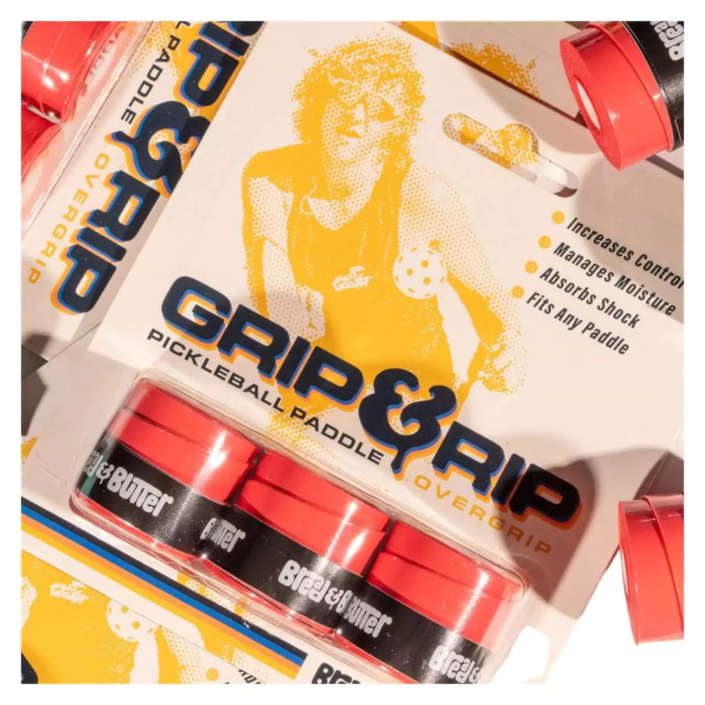 A Bread & Butter GRIP & RIP  3 pack red Overgrips, shop for at iamRacketSports.com, Miami store.