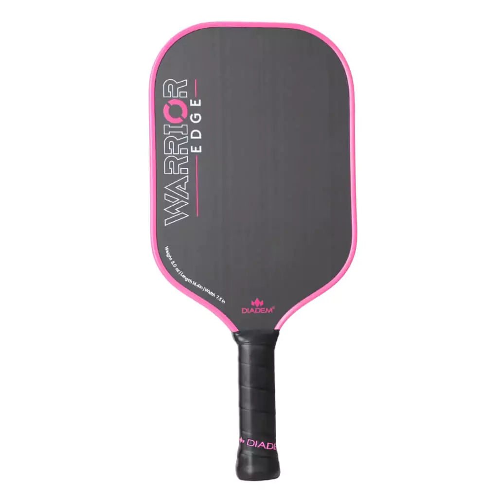 SPORT: PICKLEBALL. Shop Diadem Sports Pickleball at "iam-Pickleball.com" a division of "iamracketsports.com". Racket model is a 2023 Diadem Warrior Edge advanced/professional Pickleball Paddle in Pink.  Paddle is in vertical position.