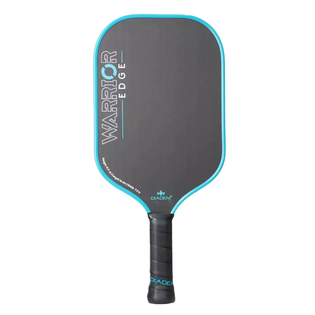 SPORT: PICKLEBALL. Shop Diadem Sports Pickleball at "iam-Pickleball.com" a division of "iamracketsports.com". Racket model is a 2023 Diadem Warrior Edge advanced/professional Pickleball Paddle in Teal.  Paddle is in vertical position.
