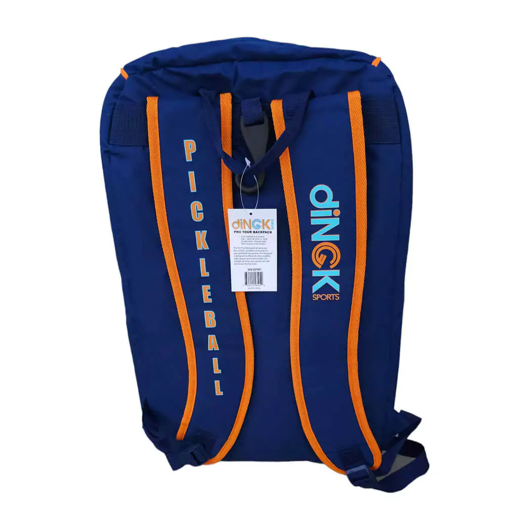 SPORT: PICKLEBALL. Shop DiNGK Sports Pickleball at iamRacketSports, Miami, Florida, USA. Bag model is a 2023 DiNGK Pickleball PRO TOUR RACQUEST BAG in blue. Back of Backpack/bag showing straps.