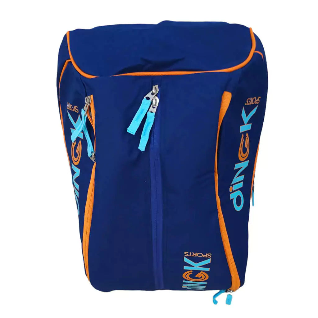 SPORT: PICKLEBALL. Shop Pickleball Bags, Paddles and accessories at "iam-Pickleball.com" a division of "iamracketsports.com". Bag model is a 2023 DiNGK Pickleball PRO TOUR RACQUEST BAG in blue. Backpack/bag is in top/front vertical orientation.