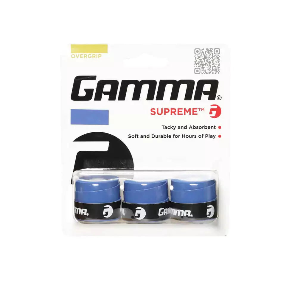 A 3 grip pack of blue 
Gamma SUPREME OVERGRIP's,
available from at iamBeachTennis.com.