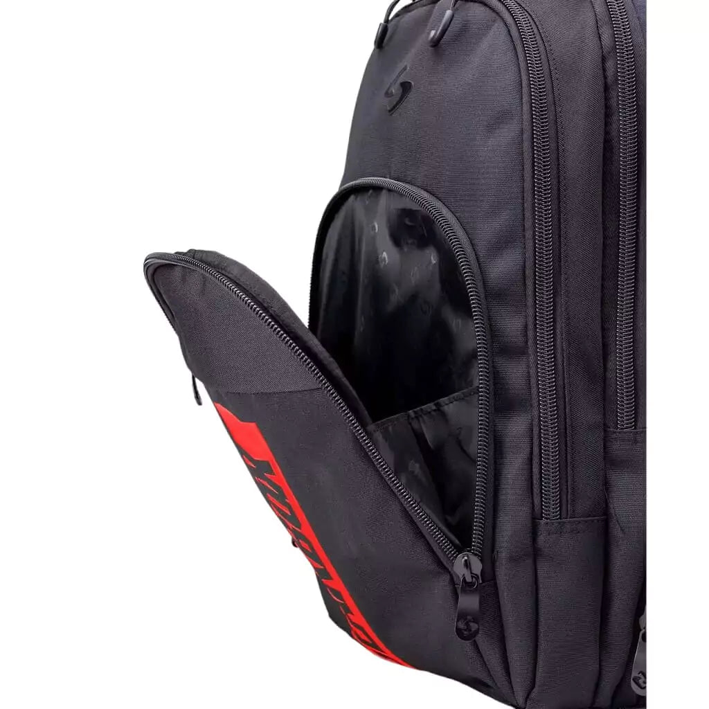 SPORT: PICKLEBALL. Shop Paddle Bags at iamRacketSports Colisium Store. Open front compartment of the  Black w/ Red Accent  Gearbox CORE COLLECTION, 900D Tetron Fabric, Backpack.