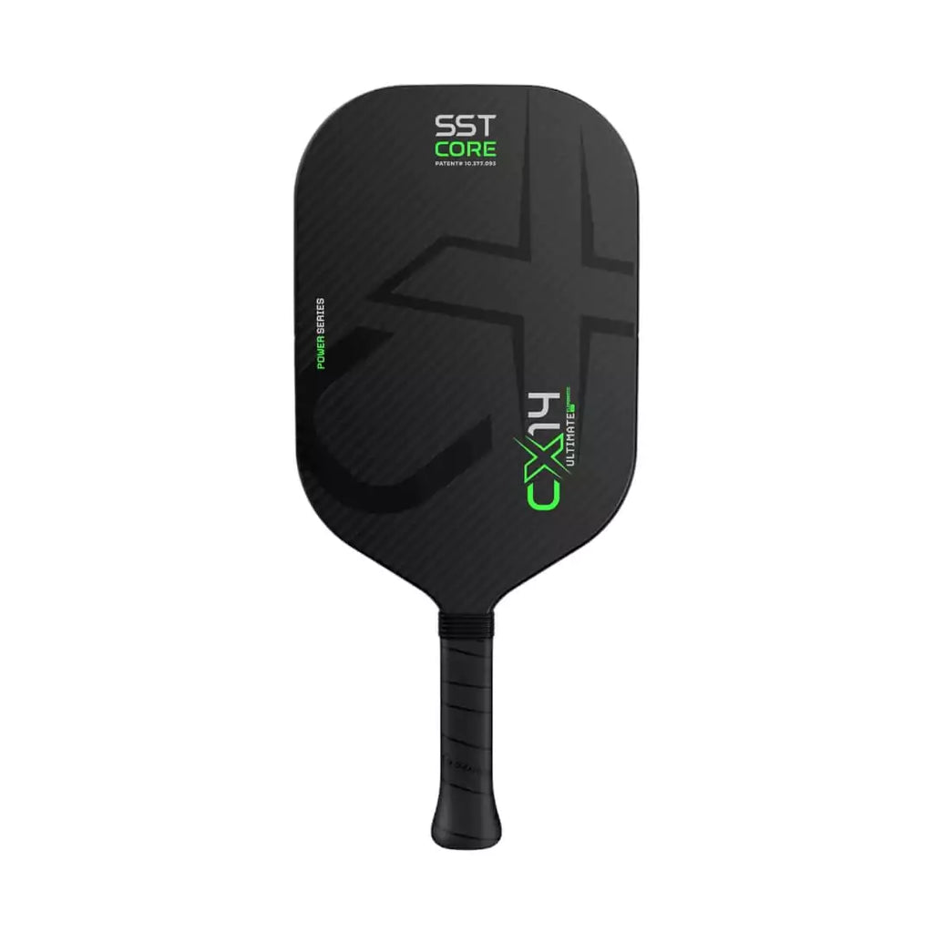SPORT: PICKLEBALL. Shop GearBox  at "iam-pickleball.com". A vertical  GearBox Sports CX14E ULTIMATE POWER ELONGATED Pickleball Paddle.