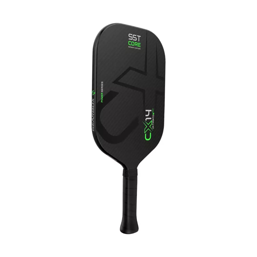SPORT: PICKLEBALL. Pickleball paddles from "iamPickleball.store". A vertical  GearBox Sports CX14E ULTIMATE POWER ELONGATED Pickleball Paddle.