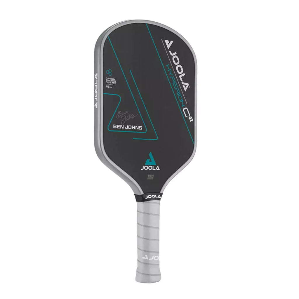 "iamPickleball.store" boutique Depot Store. Joola Ben Johns HYPERION C2 CFS 16mm Pickleball Paddle. Paddle/Paleta is vertical with right rotation.  Carbon Friction surface, Reactive Polymer Core, Hyperfoam Edge Wall Weight 8oz, Grip Length 5.5", Grip size 4.125" Feel-Tec Pure Grip