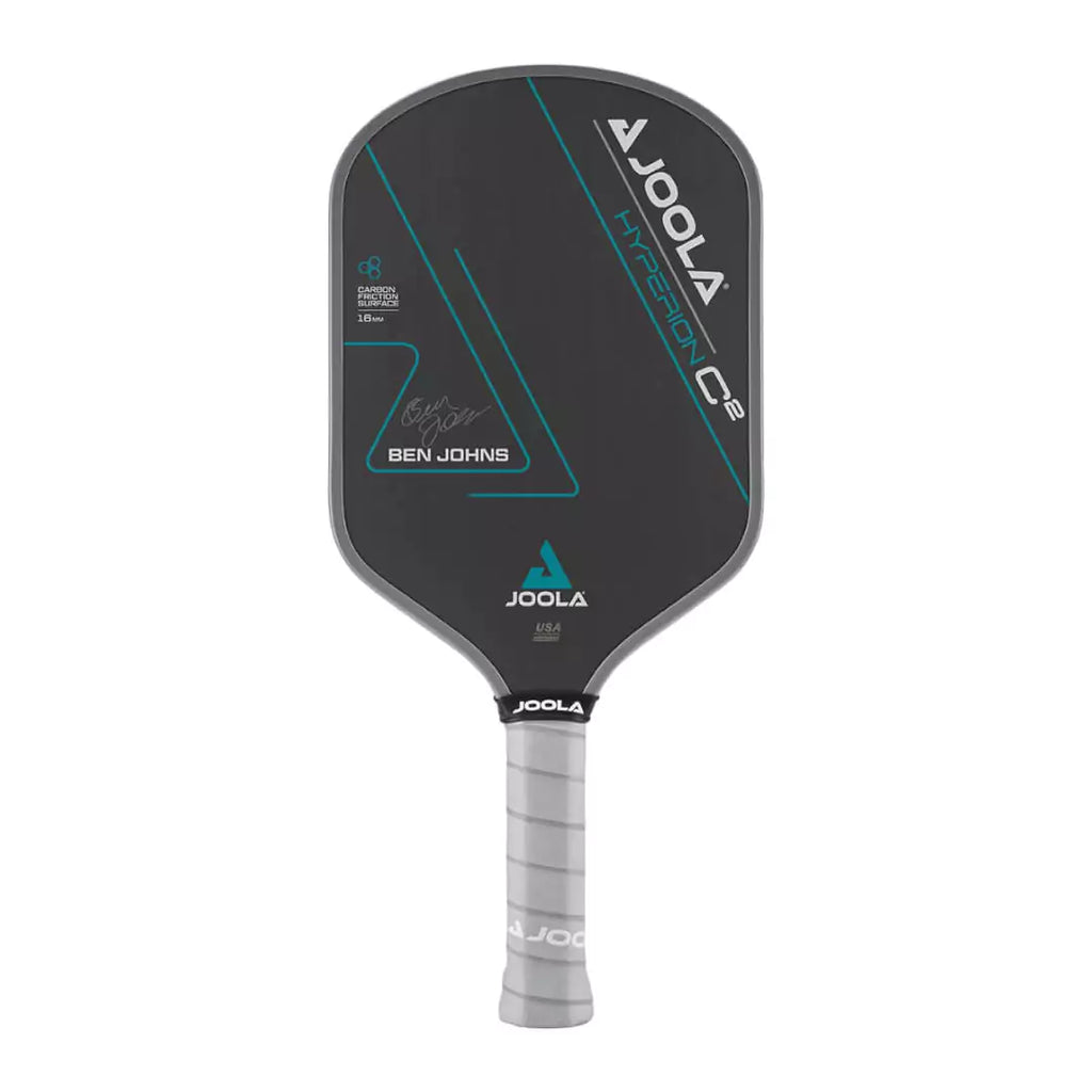 SPORT: PICKLEBALL. iamPickleball.store maimi Racket and Paddle Sports store. Joola Ben Johns HYPERION C2 CFS 16mm Pickleball Paddle. Racquet/Paleta is in vertical orientation.  Carbon Friction surface, Reactive Polymer Core, Hyperfoam Edge Wall Weight 8oz, Grip Length 5.5", Grip size 4.125" Feel-Tec Pure Grip