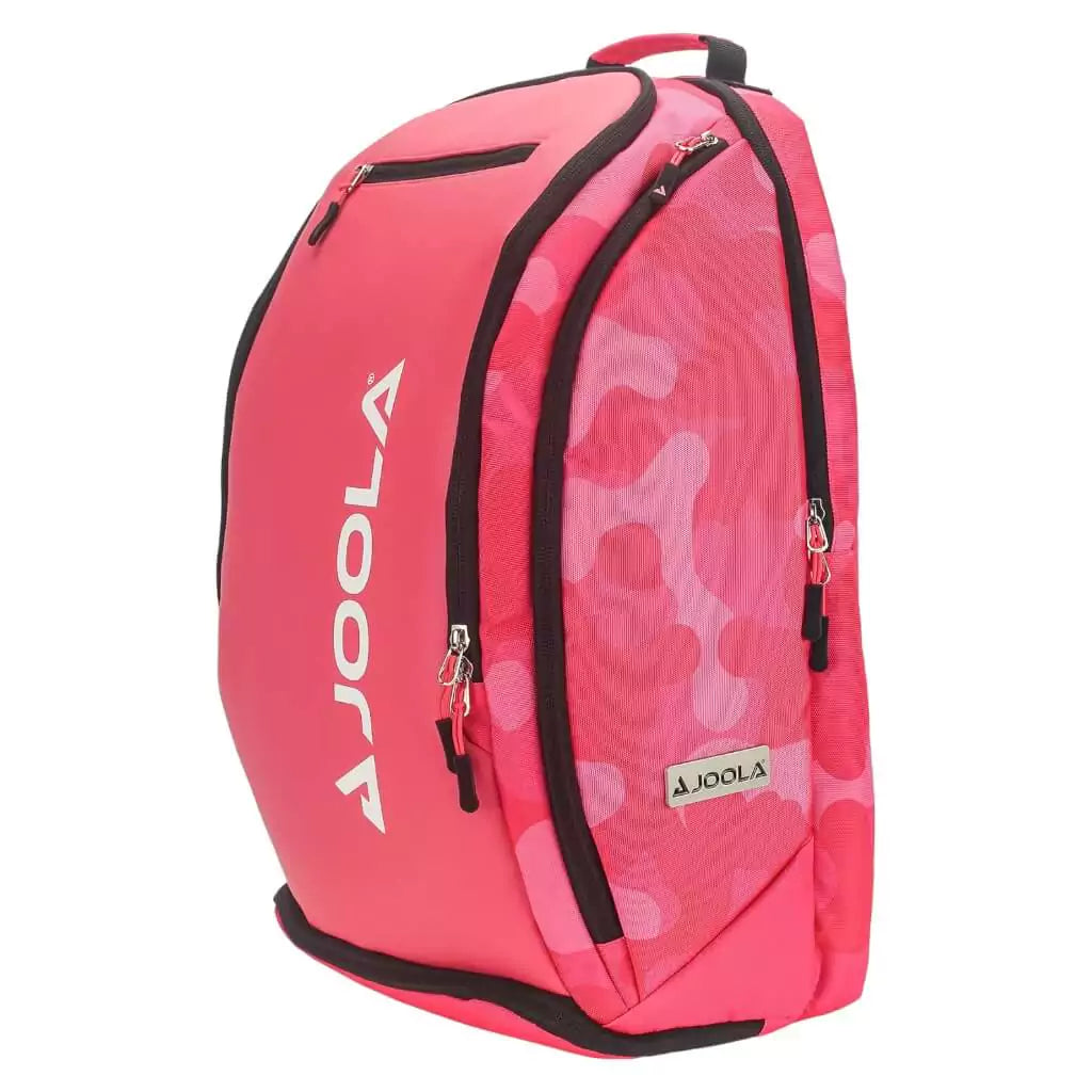 SPORT: PICKLEBALL. Shop Joola  at "iamPickleball.Store" a division of "iamracketsports.com". A front and side profile of a pink Joola VISION II DELUXE Backpack Bag.