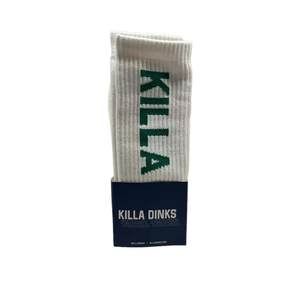 A pair of cream Killa Dinks Crew Socks, purchase Killa Dinks products from iamRacketSports.com.