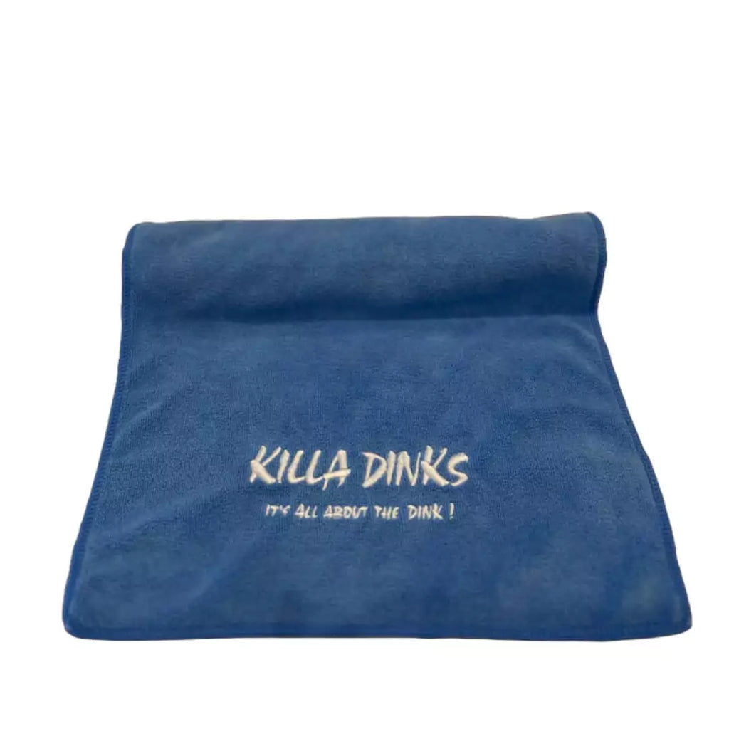 A blue  Killa Dinks Sweat Towel, available from iamRacketSports.com.