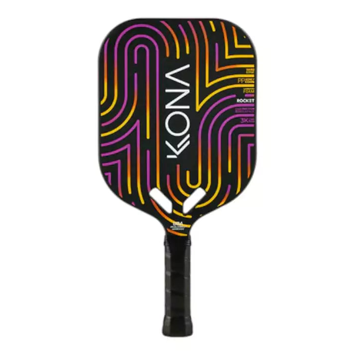 A Kona ROCKET 2024 Pickleball Paddle with Carbon 3K Friction Surface, 14mm thick,PP Honeycomb core with Laminated FOAM. Shop Kona at iamRacketSports.com, Miami store.