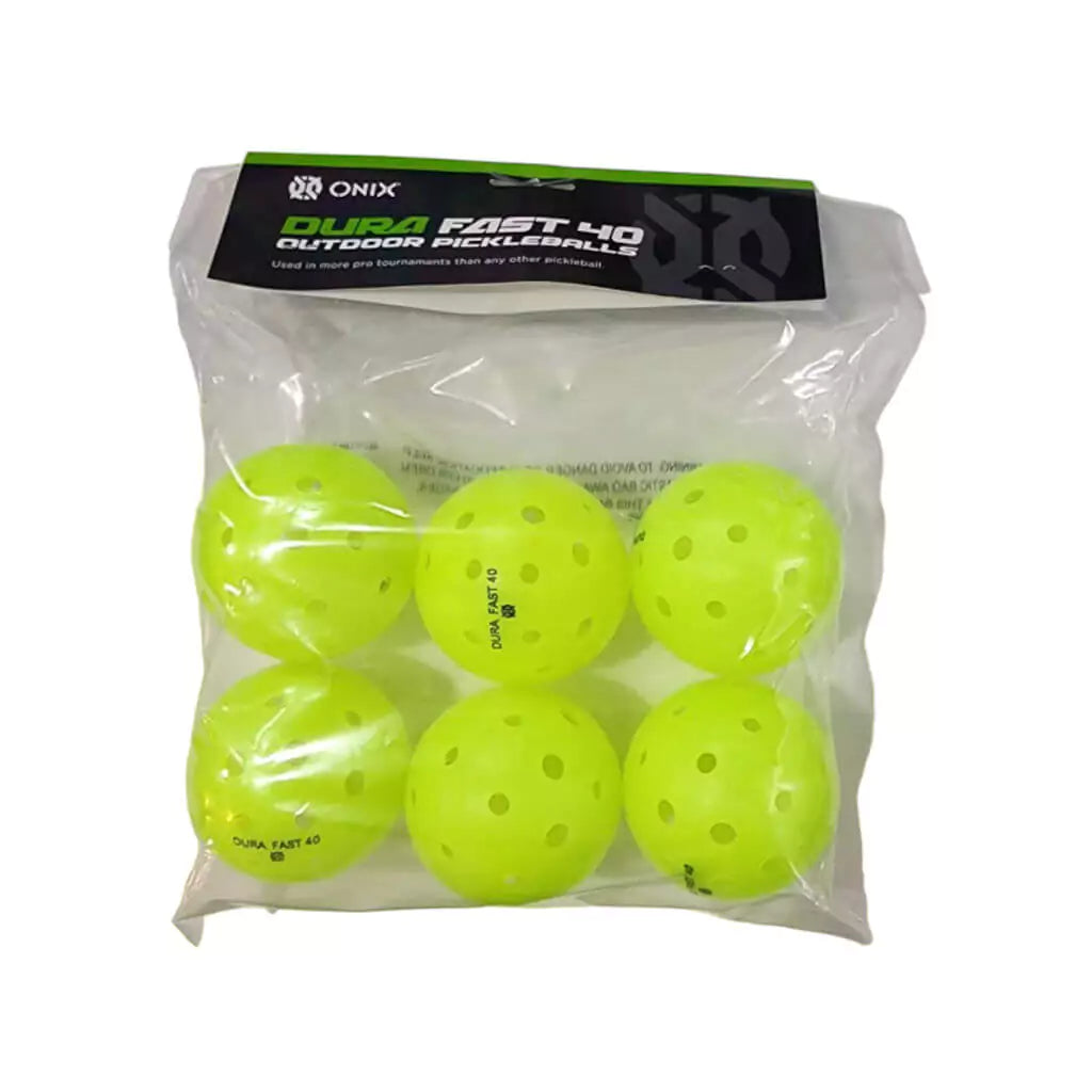 Get Onix Dura Fast 40 Neon Outdoor Pickleball Balls at iamRacketSports.com/iampickleball.store - 6 balls shown
