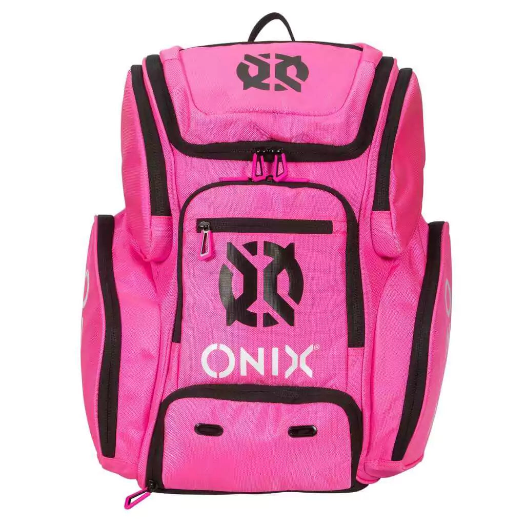 SPORT: PICKLEBALL. Shop Onix bags at "iamPickleball.Store". Front profile of  pink Onix PRO TEAM Backpack.