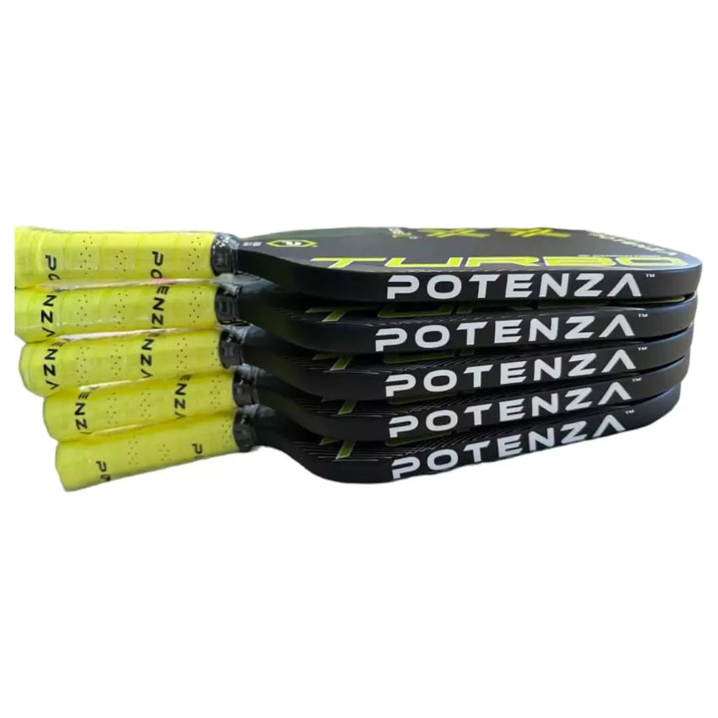 Five stacked  Potenza TURBO+CORE*2 Pickleball Paddle, available at iamracketsports.com.