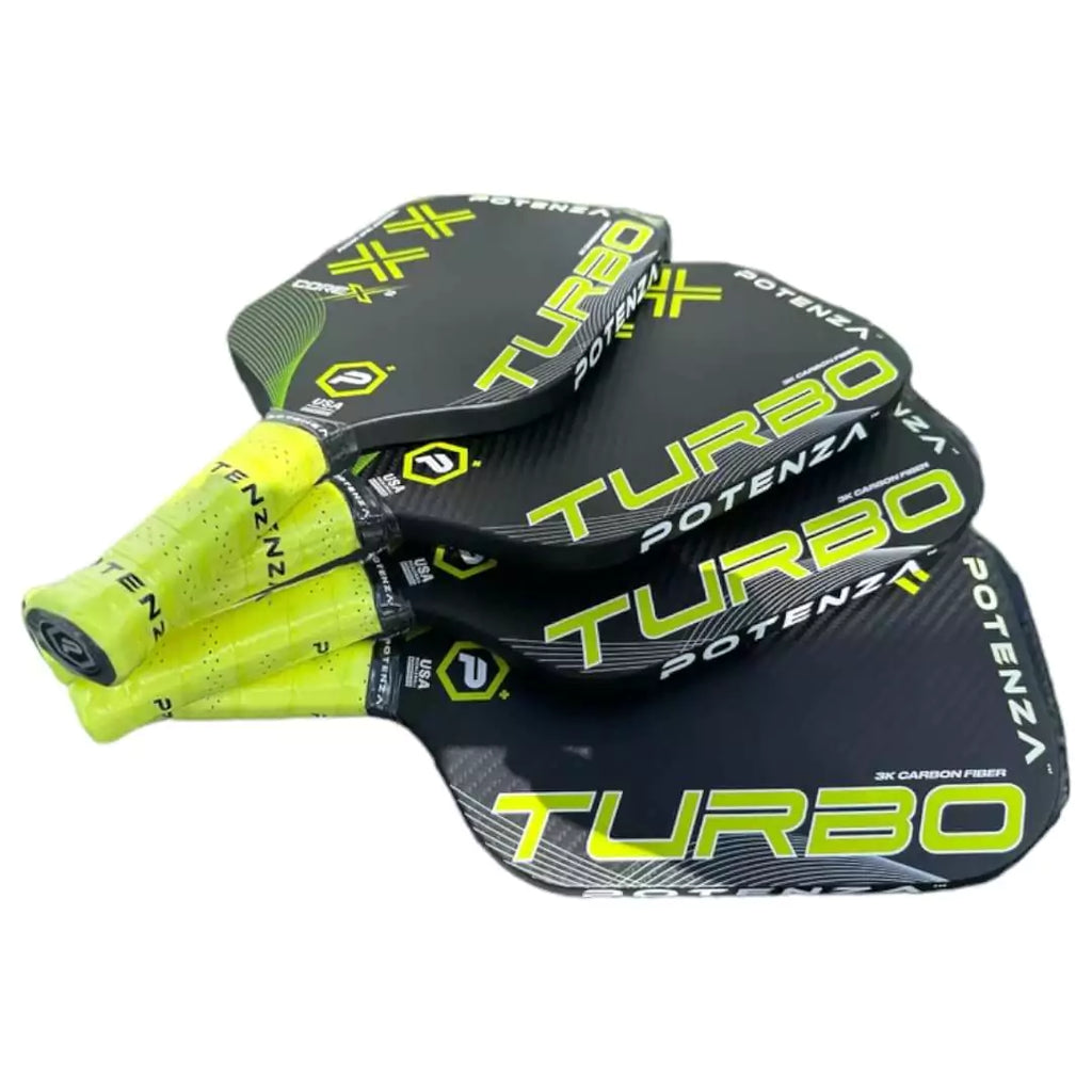 Four stacked  Potenza TURBO+CORE*2 Pickleball Paddle, available at iamracketsports.com.